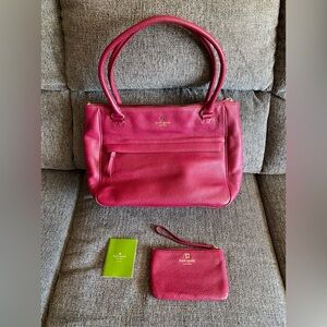 Kate Spade Alida Grant Park Cabaret Magenta Leather Tote and Matching Wallet